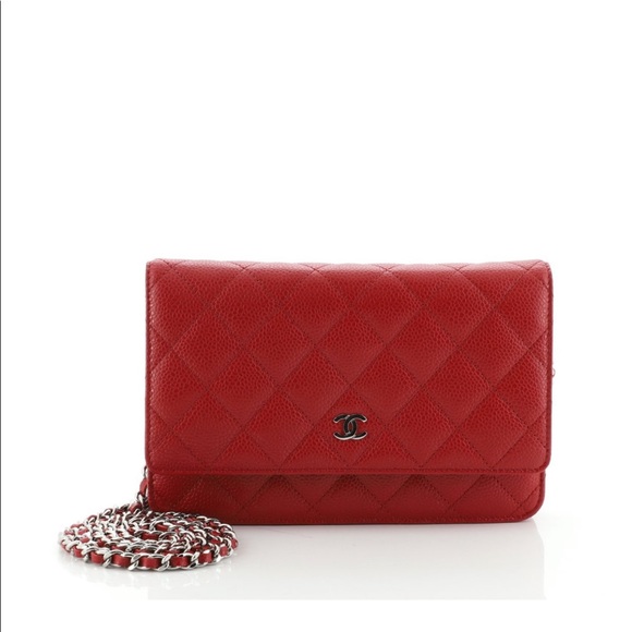 Chanel Bag Wallet On Chain in Red Caviar Leather Crossbody Silver Hardware - Picture 2 of 9